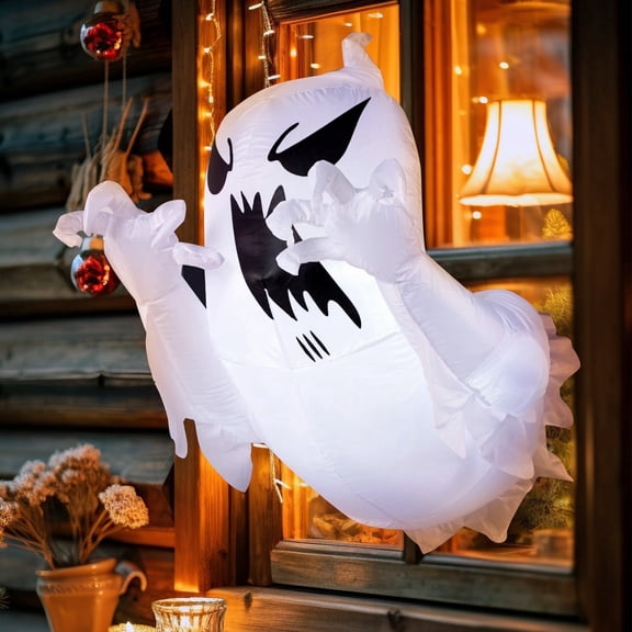 Joyfy 4.5 FT Halloween Inflatable Decorations Outdoor Scary Flying Ghost Broke Out from Window with Built-in LED Blow Up Inflatable for Window Decoration Yard Garden Lawn Decor