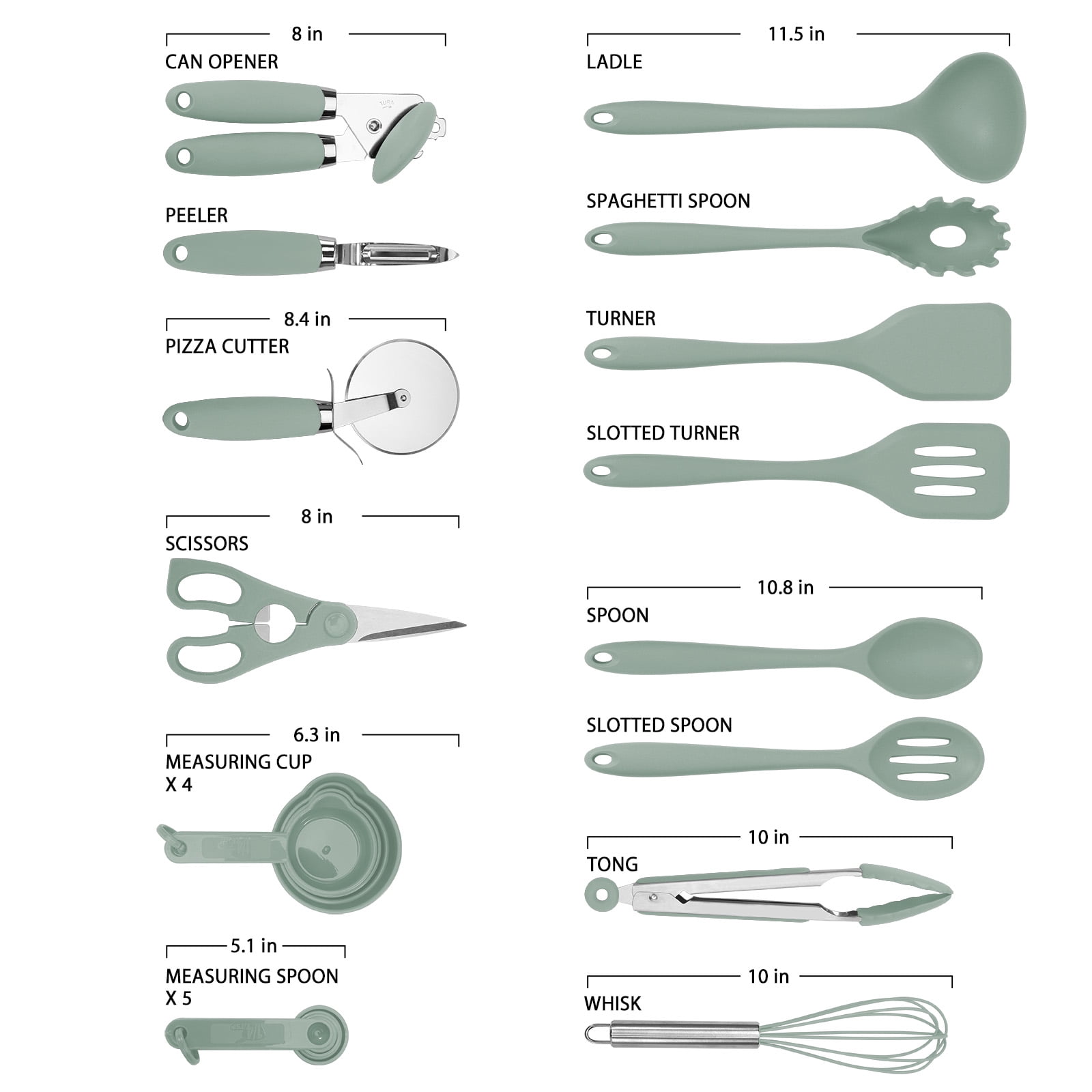 Cook with Color 21 Piece Kitchen Gadget and Tool Set, Mint