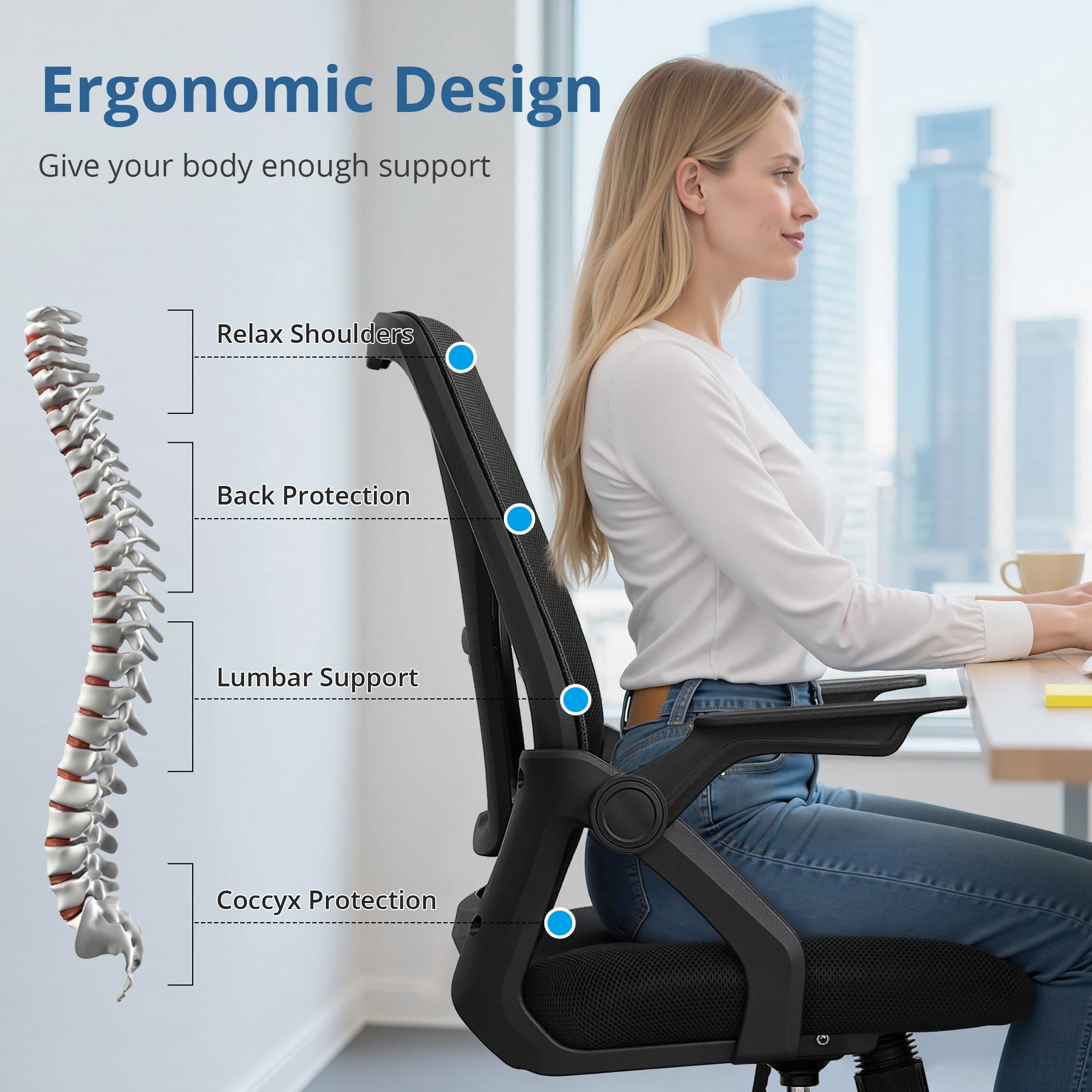 VECELO Mid-Back Swivel Adjustable Ergonomic Office Chair, Mesh Lumbar Support and Adjustable Arms Task Chair for Computer, Black