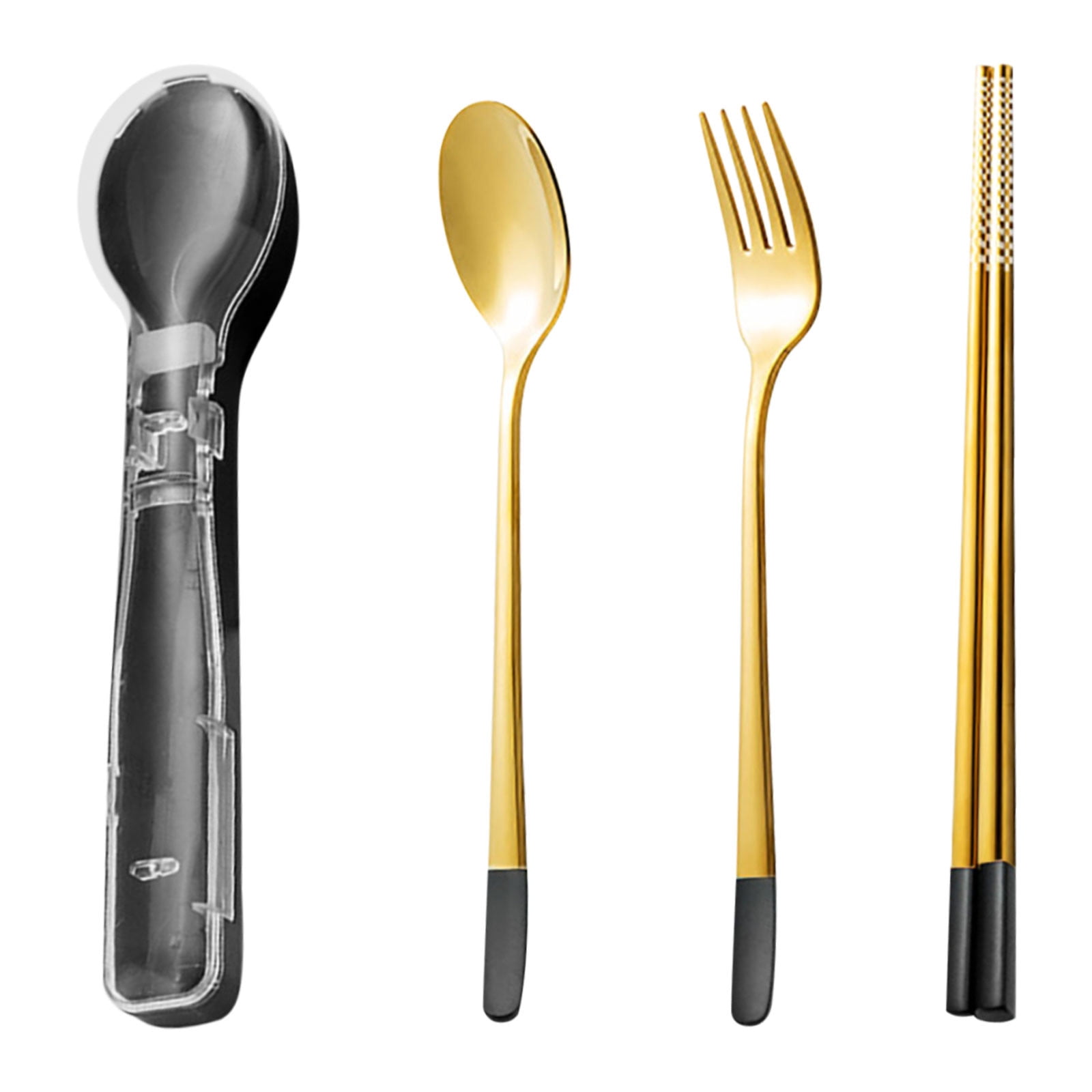 Agiferg Stainless Steel Portable Cutlery Threepiece Set Fork Spoon Chopsticks Cutlery Gold