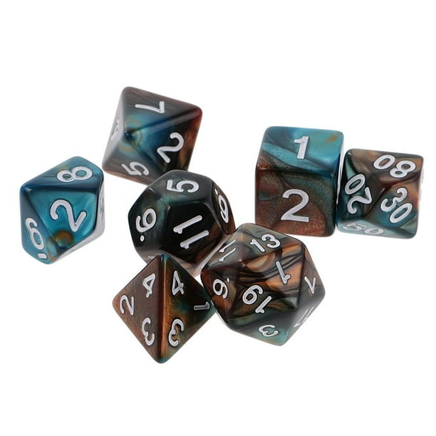 Dados de 7 Piezas Doble Color Sunnimix Aptos para Mazmorras y Dragones DND RPG 1,6 Cm Oro Verde