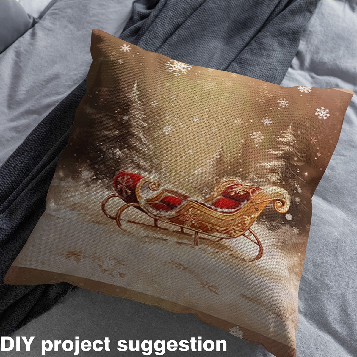 Castle Fairy Teenagers Christmas Sleigh Fabric by the Yard 3 Yards,Winter Snowflake Sewing Fabric,Happy New Year Fabric for Sewing,Microfiber Bedroom Decor