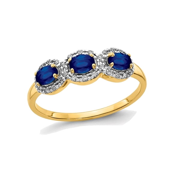 3/4 Carat (Ctw) Three Stone Natural Blue Sapphire Ring in 14K Yellow Gold