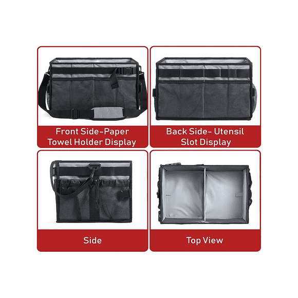 Grill and Picnic with Paper Towel Holder, BBQ Organizer for Utensil, Plate, Condiment, Collapsible