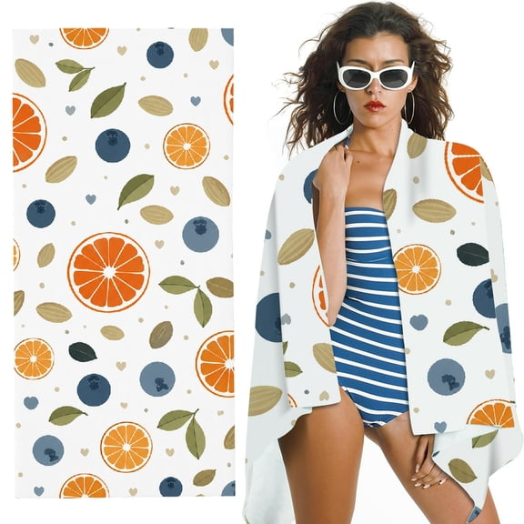 RKSupls Orange Blueberry Pattern Oversized Microfiber Beach Towel, Ultra-Soft Microfiber  for Bathroom,Beach, Soft Super Absorbent- 30x60 in