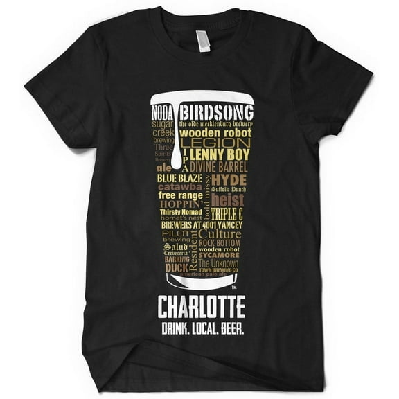 Charlotte, NC Beer Shirt - Black, X-Large | Typography Print Beer Lover Gift for Men