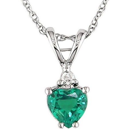 Tangelo 1/3 Carat T.G.W. Created Emerald Heart and Diamond Accent 10kt White Gold Pendant, 17