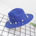 thumbnail image 5 of IDALL Bucket Hats Fedora Hats for Women Ladies Fashion Fedora Hat Panama Hat With Handmade Pearls Beach Hat Blue One Size, 5 of 9