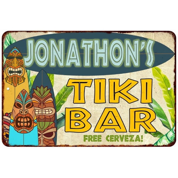 Jonathon's TIKI BAR Island Gift Sign Metal Wall Decor 8x12 108120058267