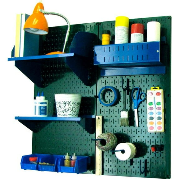 Pegboard Hobby Craft Organizer Storage Kit, Green & Blue - 32 x 32 x 9 in.