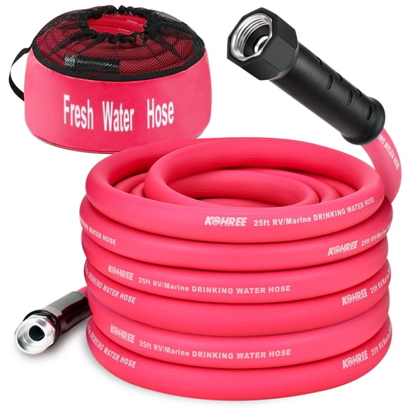 Kohree 25FT RV Water Hose with Storage Bag, 5/8'' ID Drinking Water Hose ,Heavy Duty Garden Hose,Rose red