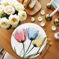 thumbnail image 2 of Round Placemats Abstract Tulips Floral Leaf 15 inch Set of 6 Table Mats for Dining Table Blue Yellow Pink Flowers Heat Resistant Non-Slip Kitchen & Home Decorative Place Mat Set, 2 of 8