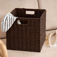 thumbnail image 3 of Large Foldable Rattan Storage Box for Clothes and Household Items, Durable Woven Organizer with Reinforced Base (36×27×5cm), 3 of 7