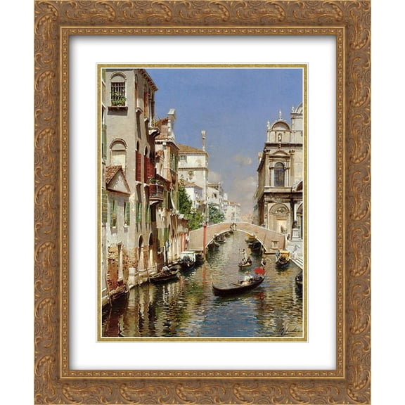 Rubens Santoro 2x Matted 20x24 Gold Ornate Framed Art Print 'A Venetian Canal with the Scuola Grande di San Marco and Campo San Giovanni e Paolo, Venice'