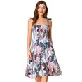 thumbnail image 1 of Vestido de verano para mujer Allegra K con volantes Cintura alta floral tiras informal para la playa Blanco XS, 1 of 6