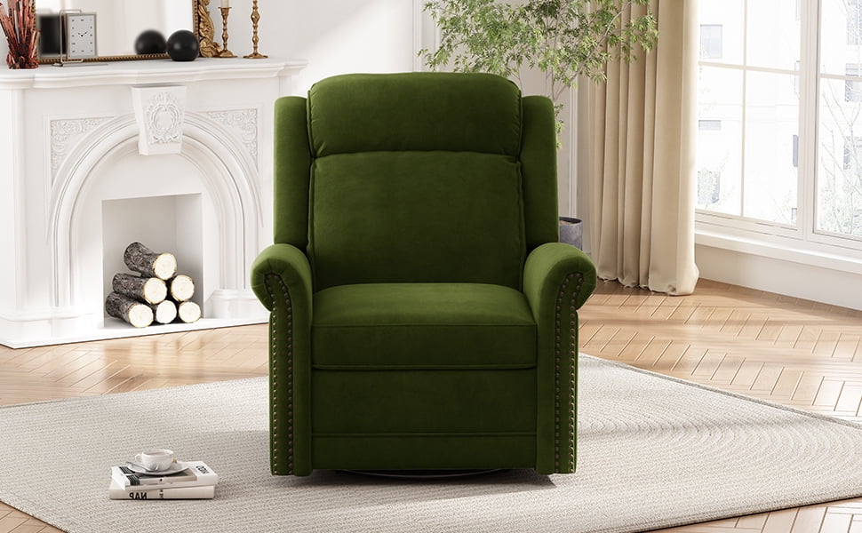 LiviNest Green Swivel Recliner Chair: 360° Rotation & Manual Rocking Nursery Rocker with Adjustable Backrest - Velvet Upholstery for Nursing Mothers & Baby Care in Living Room & Nursery Spaces