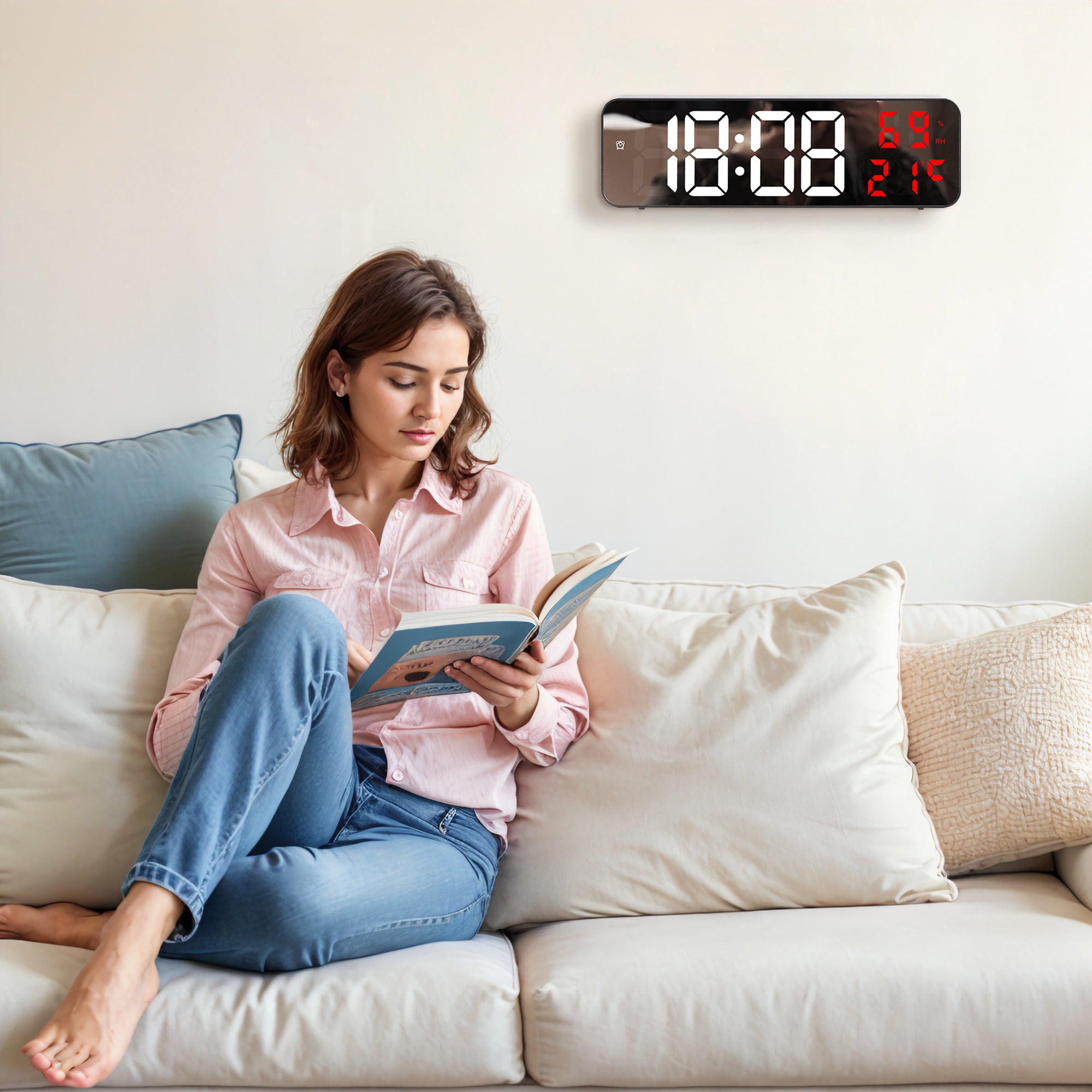 Unique Bargains Large Digital Clock Silent Non Ticking Modern Wall Clocks Red