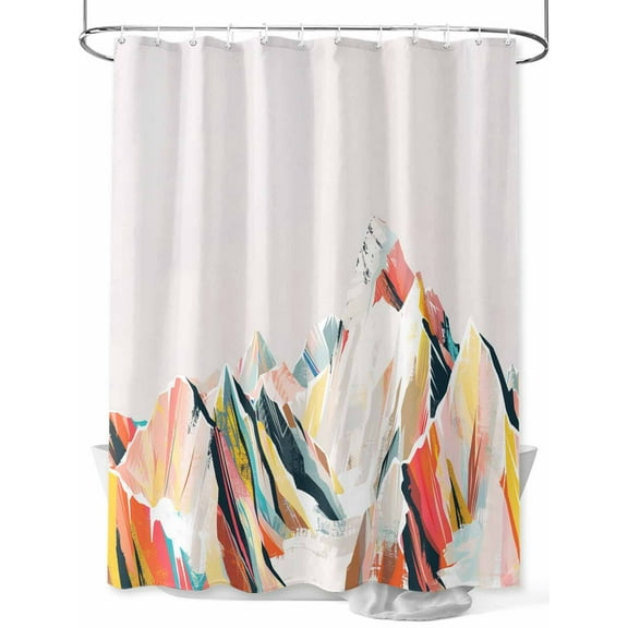 Abstract Colorful Shower Curtain, Mountain Colored Drawing Oil Painting Waterproof Shower Curtain Set with 12 Hooks Lightweight Washable Fabric Shower Curtains for Bathroom 72x84 Inches