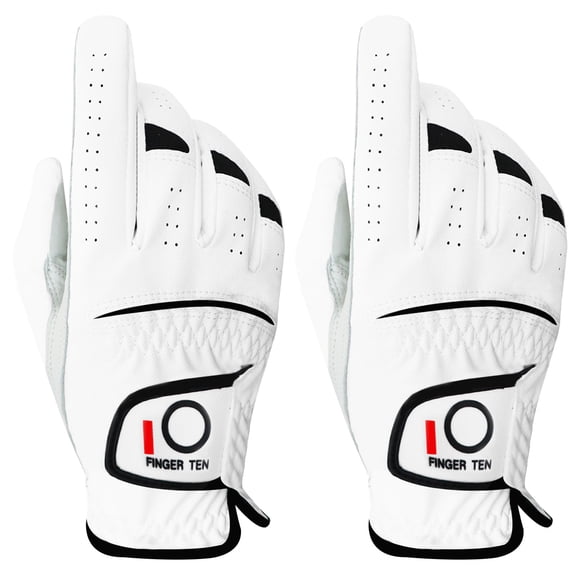 FINGER TEN Golf Gloves Men Right Left Handed Golfer Men’s Golf Glove Left Right Hand Value 2 Pack, All Weather Leather Grip Small Medium ML Large XL Size