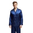 thumbnail image 5 of Tony & Candice Conjunto de pijama de satén clásico para hombre (azul mediano con ribetes blancos), 5 of 5