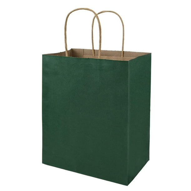 Bolsa de papel Bagmad Kraft 100, paquete de 20 x 12 x 25 cm con asas, color verde
