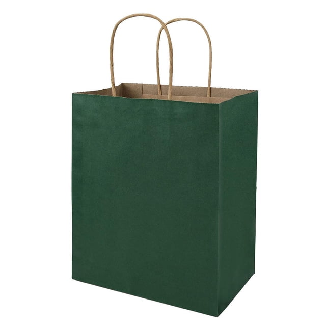 Bolsa de papel Bagmad Kraft 100, paquete de 20 x 12 x 25 cm con asas, color verde
