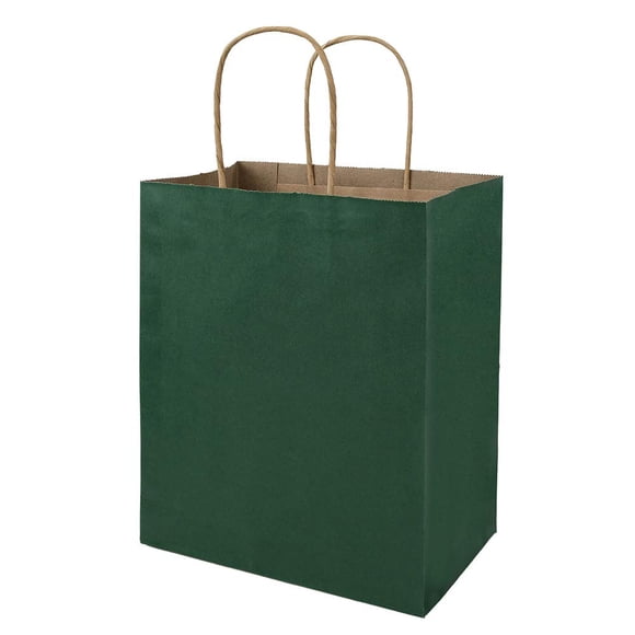 Bolsa de papel Bagmad Kraft 100, paquete de 20 x 12 x 25 cm con asas, color verde