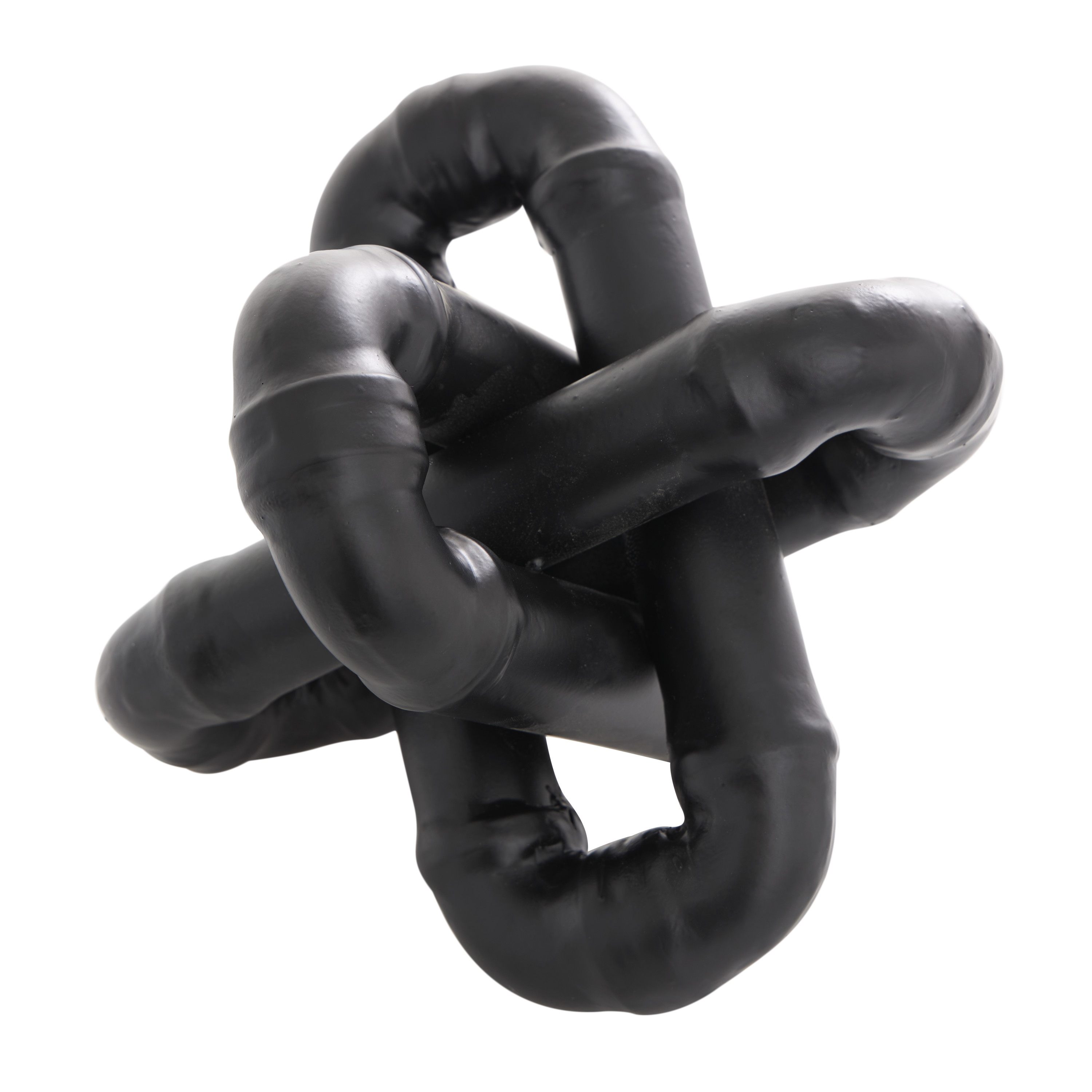 CosmoLiving by Cosmopolitan Black Metal Geometric Chain Link Jack Decorative Sculpture with Dimensional Ridges, 9" x 9" x 7"