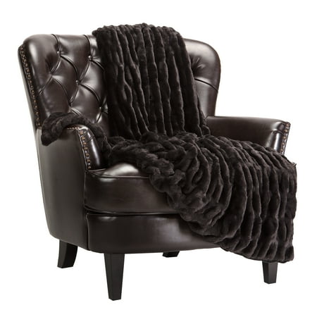 Chanasya Ruched Royal Faux Fur Throw Blanket - Fuzzy Plush Elegant Blanket for Sofa Chair Couch and Bed with Reversible Velvet Blanket (50x65 Inches) Black
