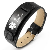 Metaljc Leather Medical Alert ID Bracelet for Men, Engraved Blood Thinner, Adjustable 6.1-8.1 in