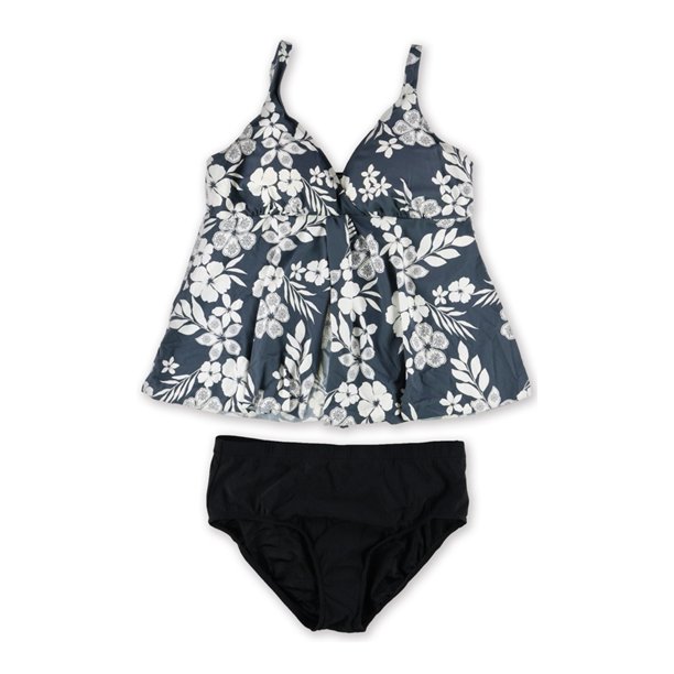 Swim Solutions Tankini de 2 piezas para mujer Floral Flyaway, gris, 20 Swim Solutions Tankini