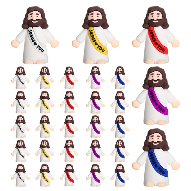 64 mini figuras de Jesús, Pascua Jesús te ama, juguetes de Cristo, pequeñas figuras de Cristo para esconder y buscar regalos de fiesta religiosa de la escuela dominical, regalo ,30pcs-5colors