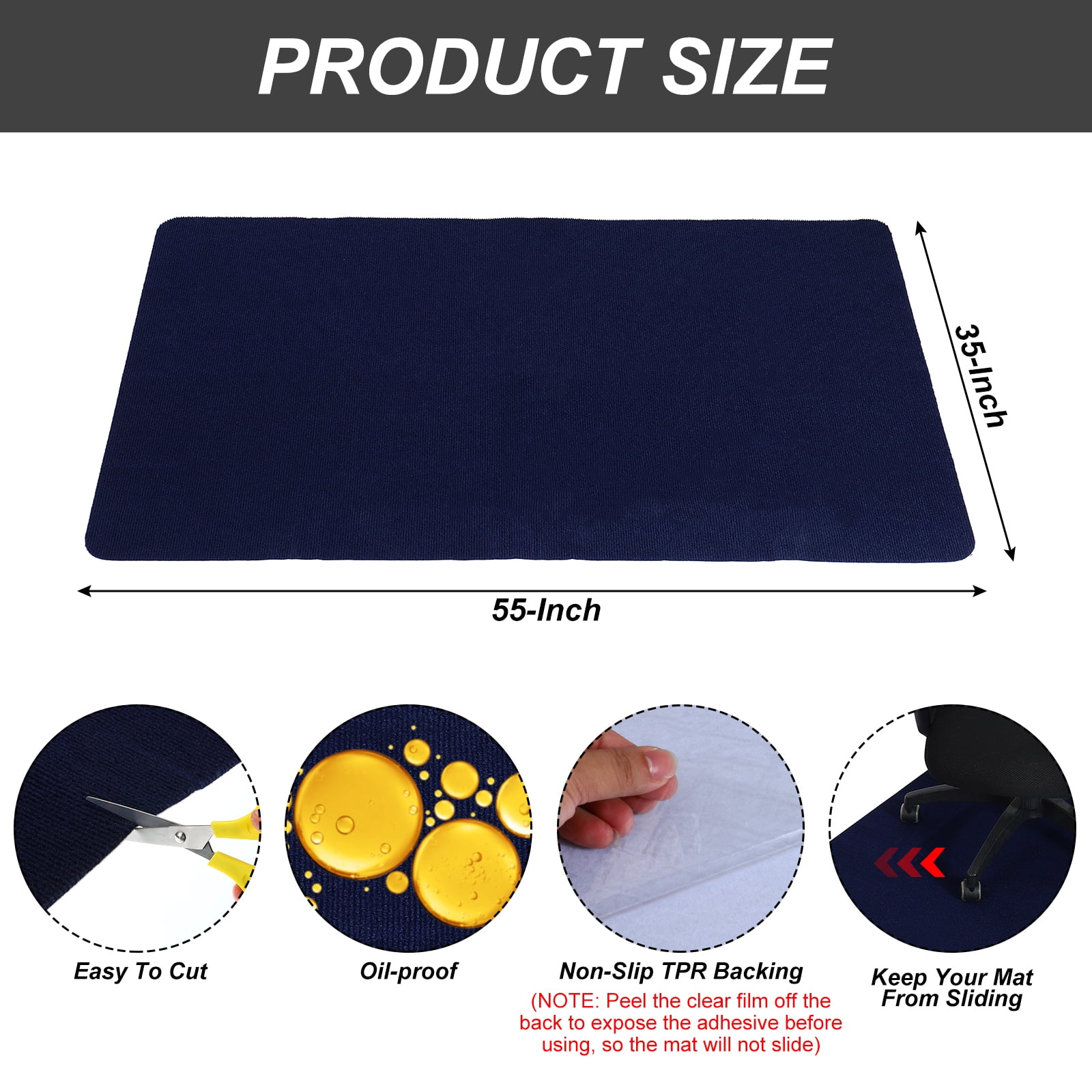 Unique Bargains 55" x 35" Office Chair Mat for Floors Multi-Purpose Desk Mat Blue