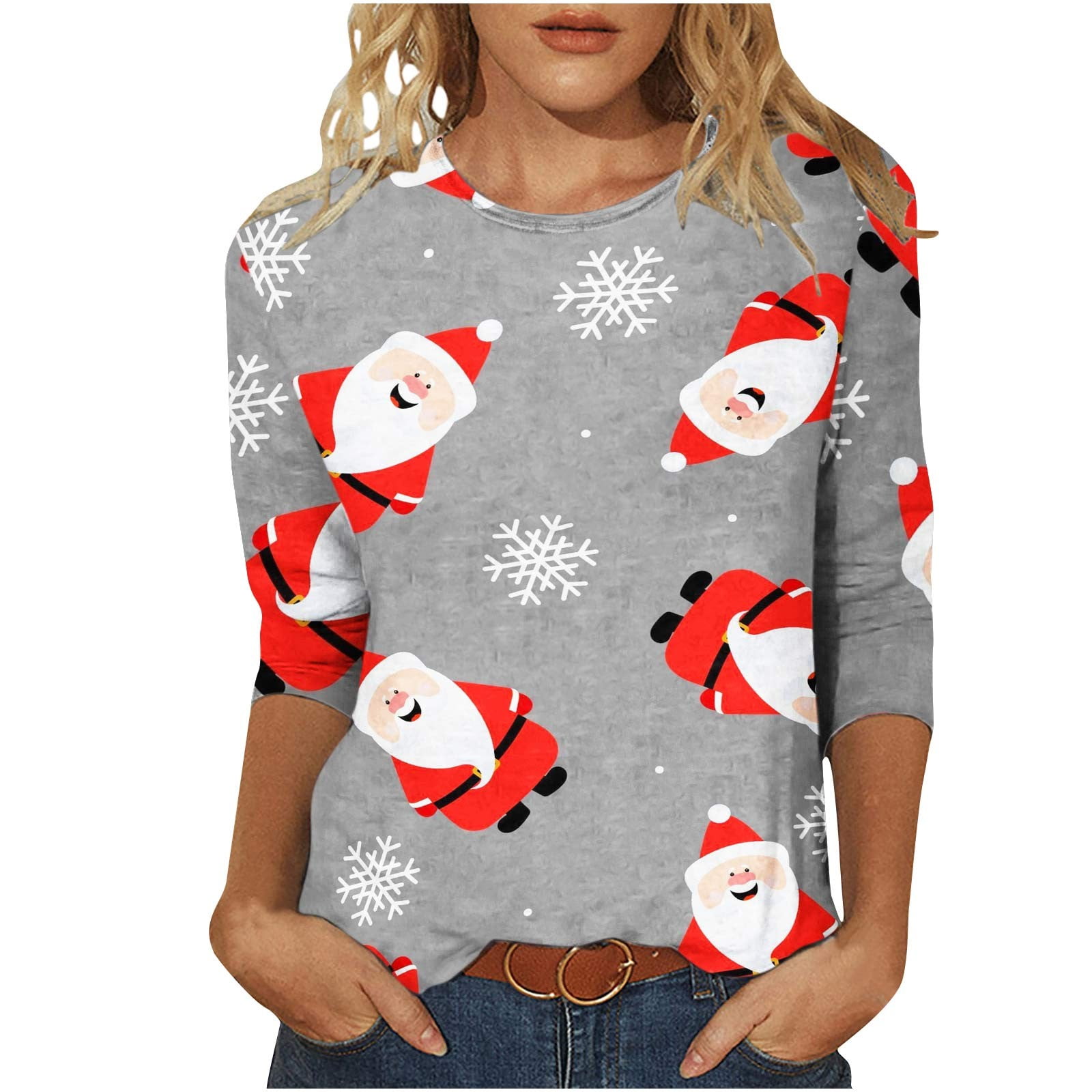 Christmas 3/4 Sleeve Shirts for Women Christmas Snowman Print Top Cute ...