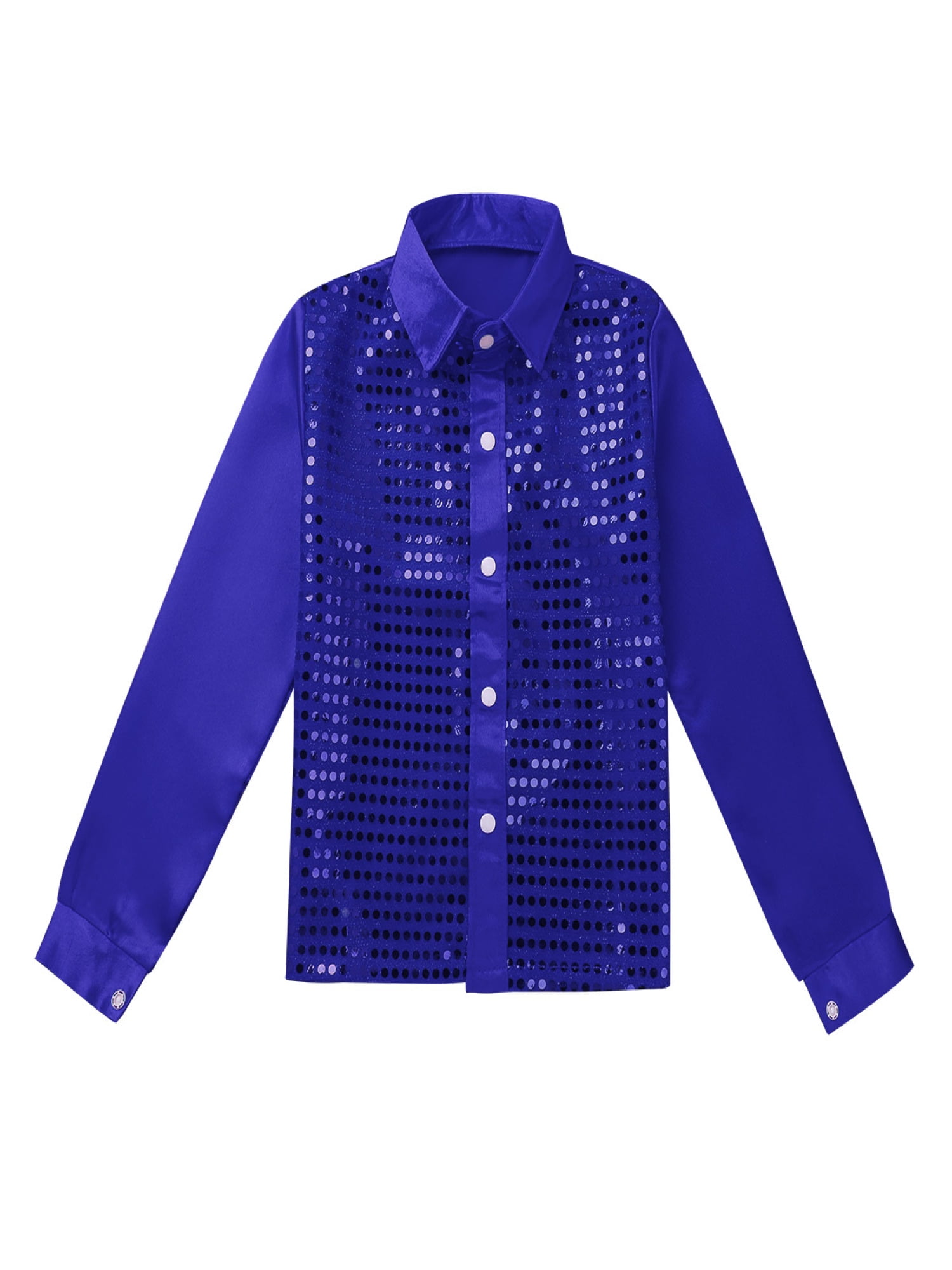 Chemise Garçon Paillettes Brillant - Manches Longues, Satin, Pour Danse, Cérémonie, Mariage (4-12 Ans)