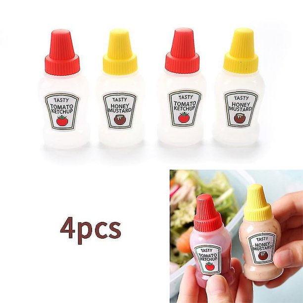4 Uds 25ml Mini botella de salsa de tomate contenedor de aderezo de ensalada de salsa portátil