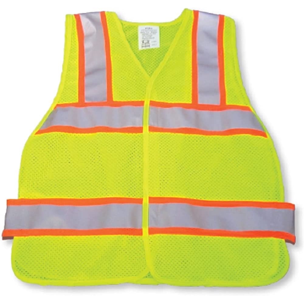25 Pack High Visibility Safety Vests with Orange Trim Silver Tape. Yellow Lightweight