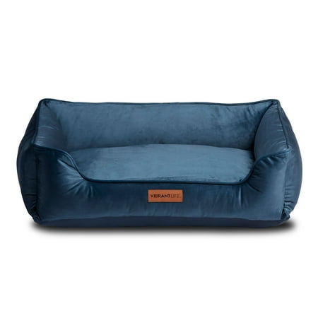 Vibrant Life Faux Velvet Box Dog Bed  Large  Blue  27  x 37