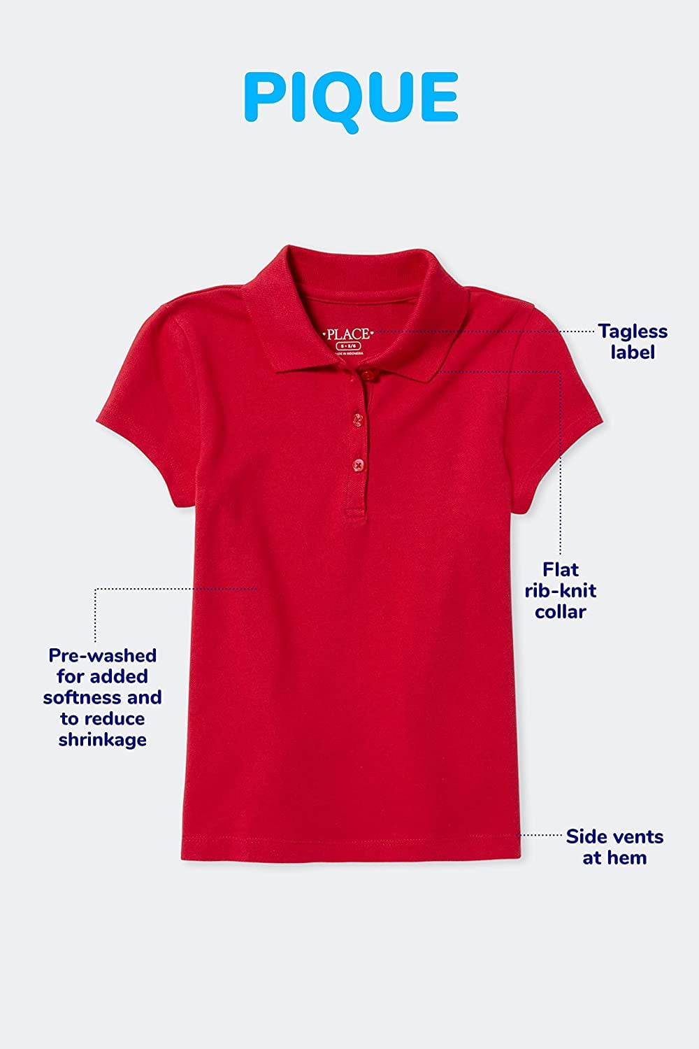 The Children's Place Girl's Uniform Short Sleeve Ruffle Pique Polo, 5-Pack