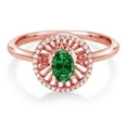 thumbnail image 2 of Gem Stone King 18K Rose Gold Plated Silver Green Created Emerald Ring for Women (0.83 Cttw, Oval 6X4MM, Gemstone May Birthstone, Size 8), 2 of 3