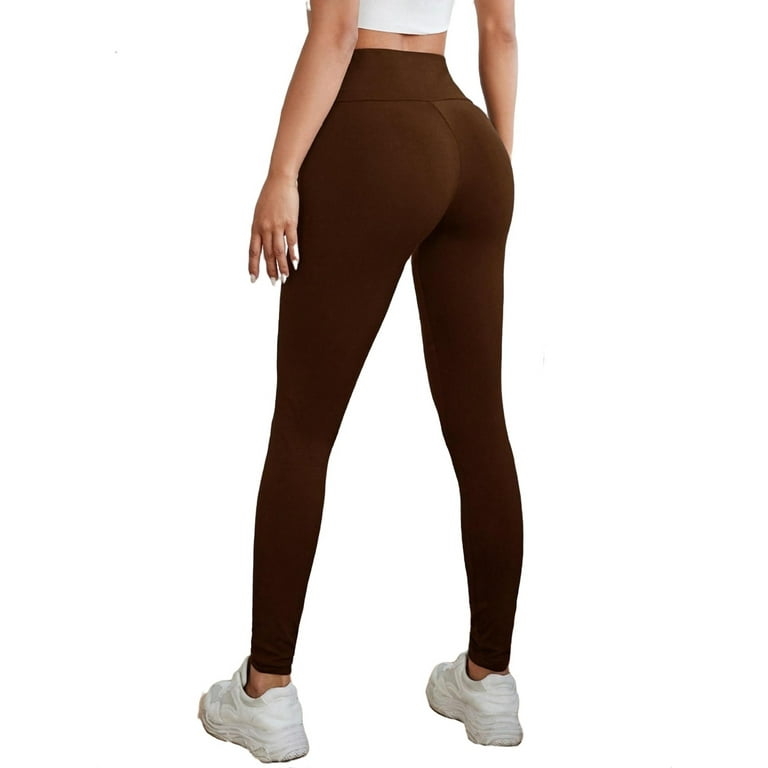 Women's Casual Plain Regular Chocolate Brown Leggings XL 