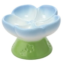 CERAMICS Raised Slow Feeder Cat Bowl, Ceramic Elevated and Titled Glass Food Bowl Small Dogs Slow Feeder, Flower Shaped Cute Cat Dish for Dry and Wet Food (Blue, 5.5")
