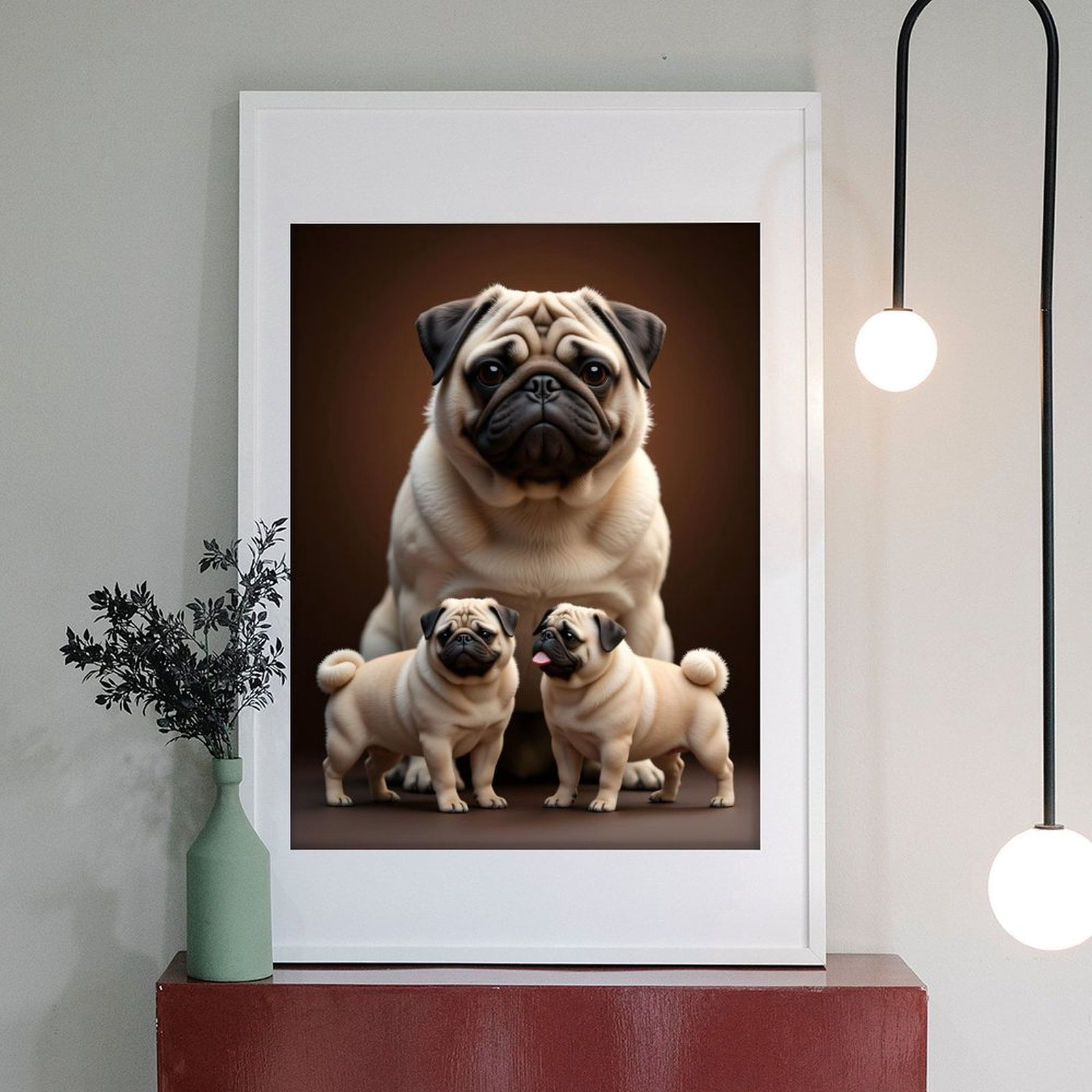 Diamond Art Kit for Adults, Pug Family Portrait Brown Background Diamond Painting for Adults Beginners, DIY Diamond Art Painting Kits, 5D Diamond Painting Crafts for Home Decor 12x16 Frameless