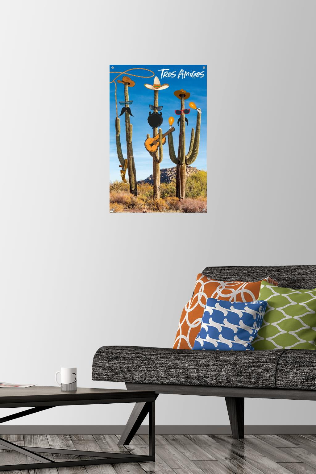Cactus -Tres Amigos Wall Poster with Pushpins, 14.725" x 22.375"