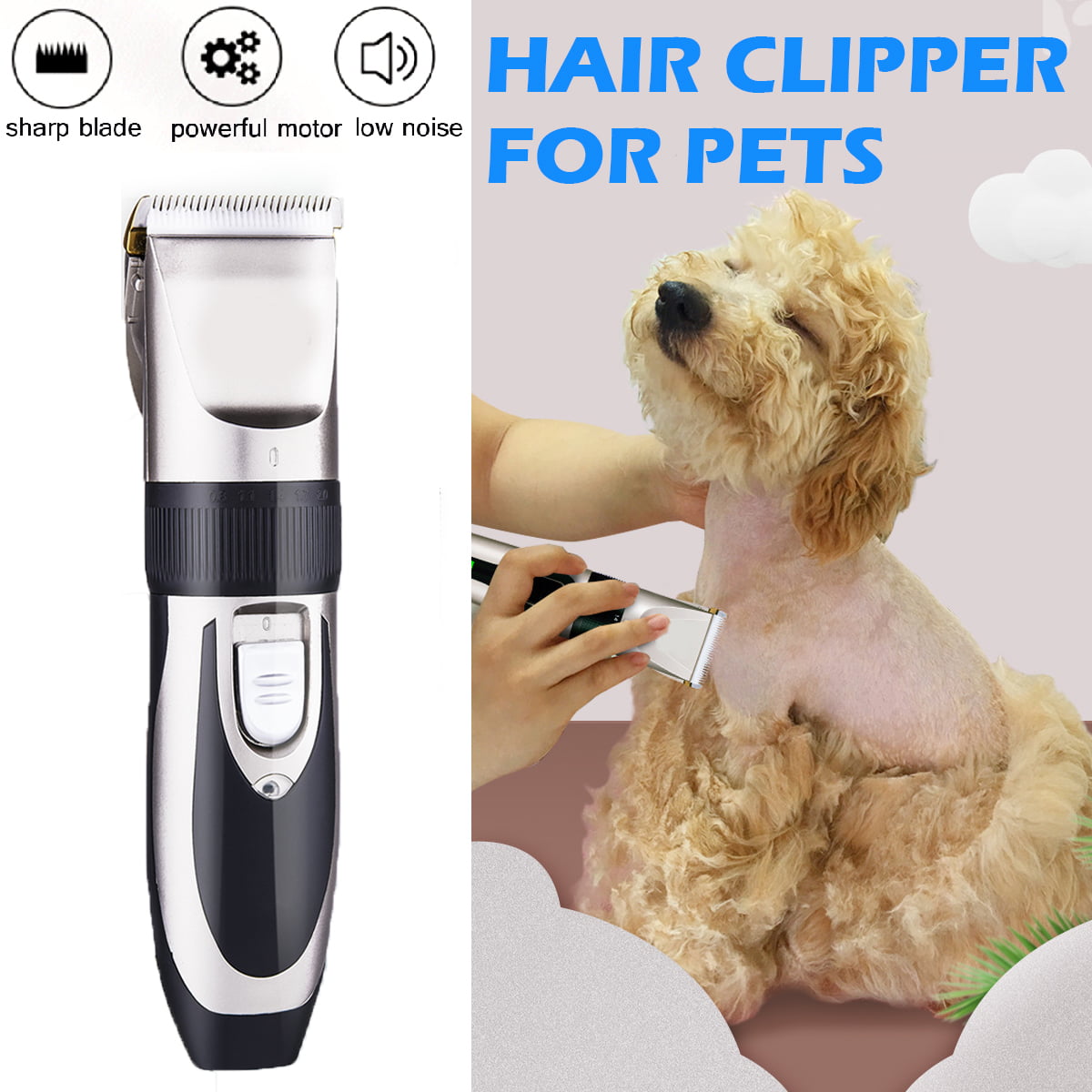 PETPAL Low Noise Rechargeable Cordless Pet Dogs and Cats Electric Clippers Full Grooming Trimming Kit Set with Oil 