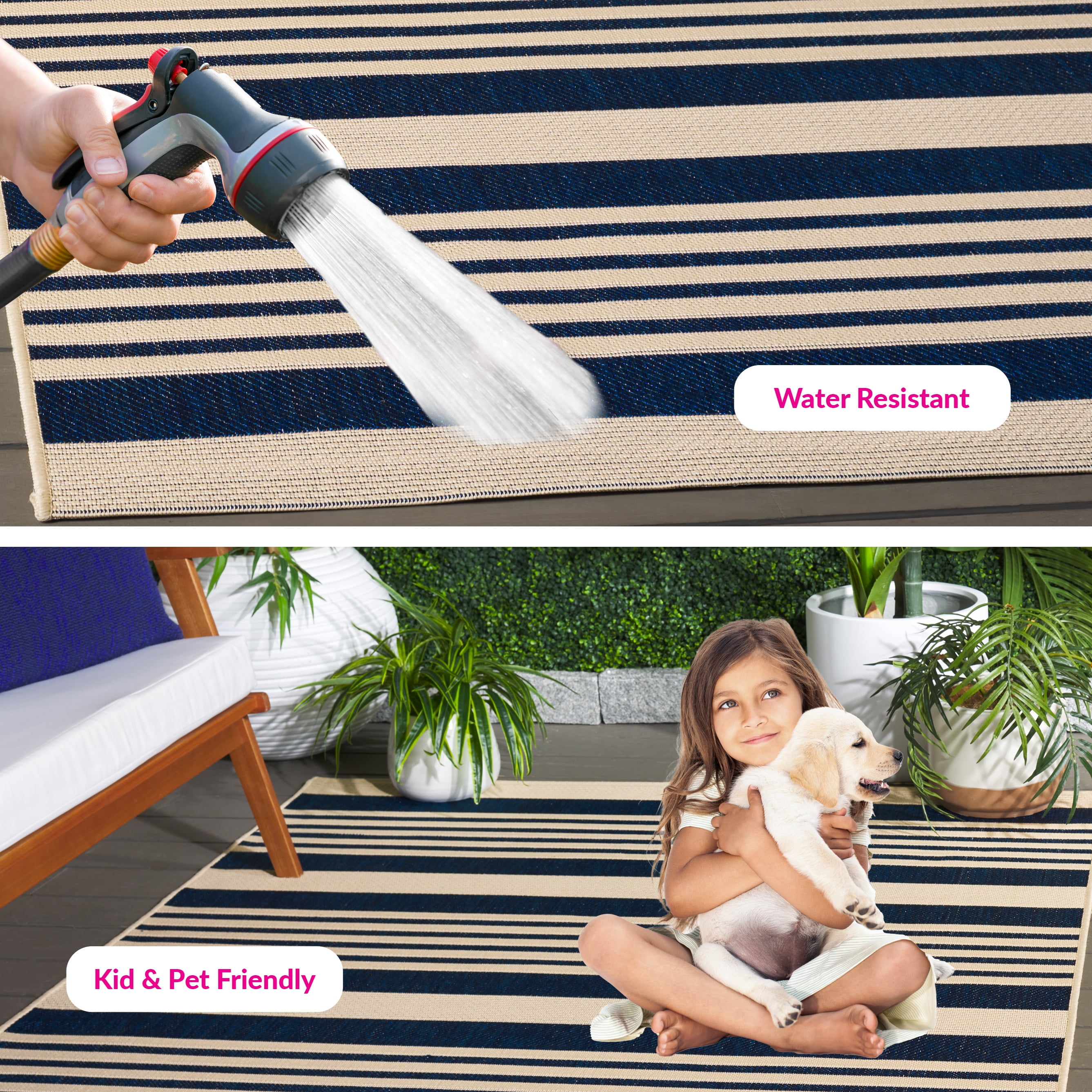 Safavieh Courtyard Caroline Striped Indoor/Outdoor Area Rug, Navy/Beige, 6' x 8'
