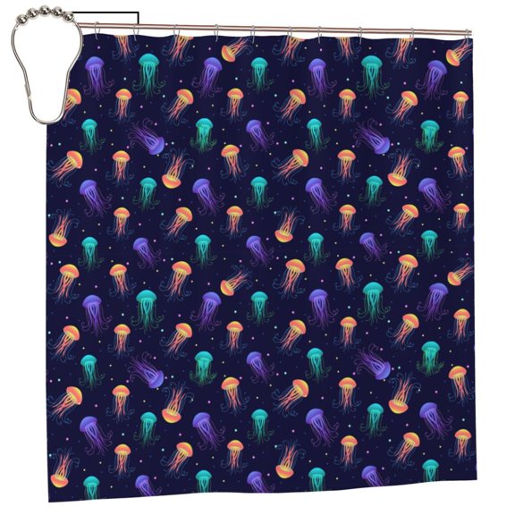 Honeii Sea Jellyfish Print Shower Curtain 72x72in,Bathroom Curtain,Waterproof Fabric Shower Curtain Set with Hooks