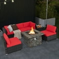 thumbnail image 1 of Costway Ensemble de Meubles de Patio 7 Pcs avec Table à Feu 50,000 BTU Canapé en Osier avec Coussins Rouge, 1 of 10