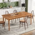 thumbnail image 3 of Tribesigns 63-inch Farmhouse Dining Table for 4-6 People, Kitchen Table with Solid Wood Turned Legs, Oak, 3 of 7