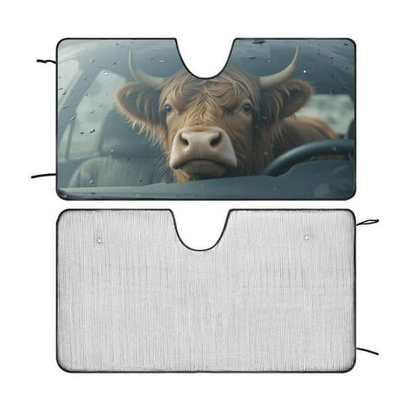 Funny Highland Cow Car Windshield Sunshade Folding Front Window Car Sun ​Shade Windshield Rays Sun Shade Visor Protector for Car Sedan Truck SUV Accessories 51"x28"